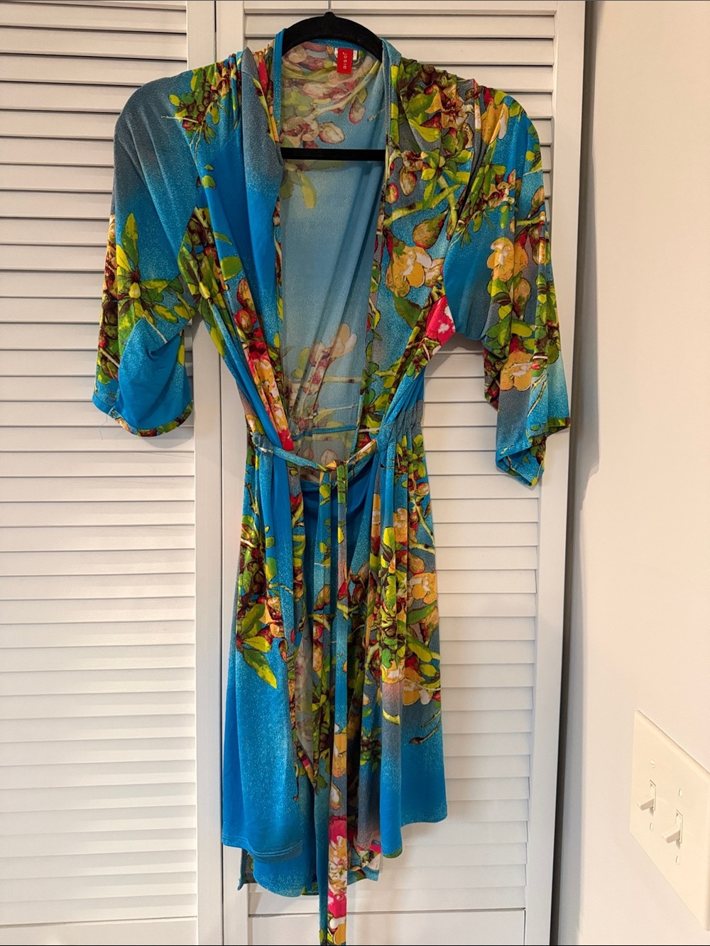 Natori Multicolor Floral Sheer Robe with Turquoise Accents